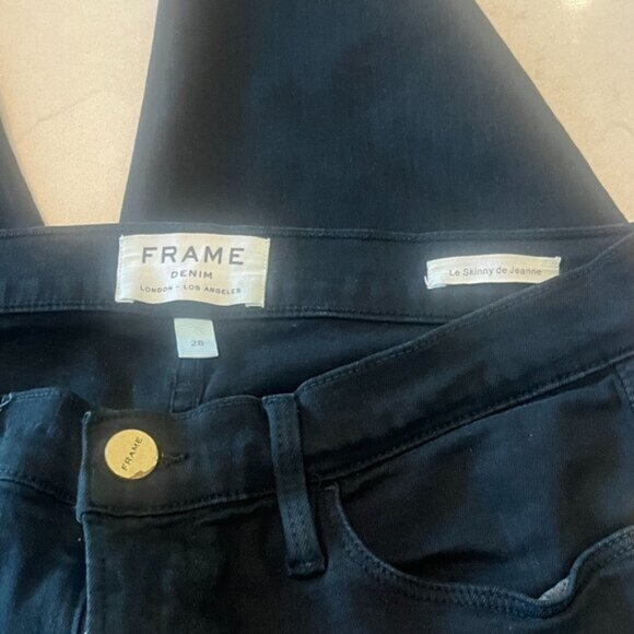 FRAME Le Skinny de Jeanne Mid Rise Zip Fly Stretch Dark Green Wash Size 29 - Picture 4 of 10